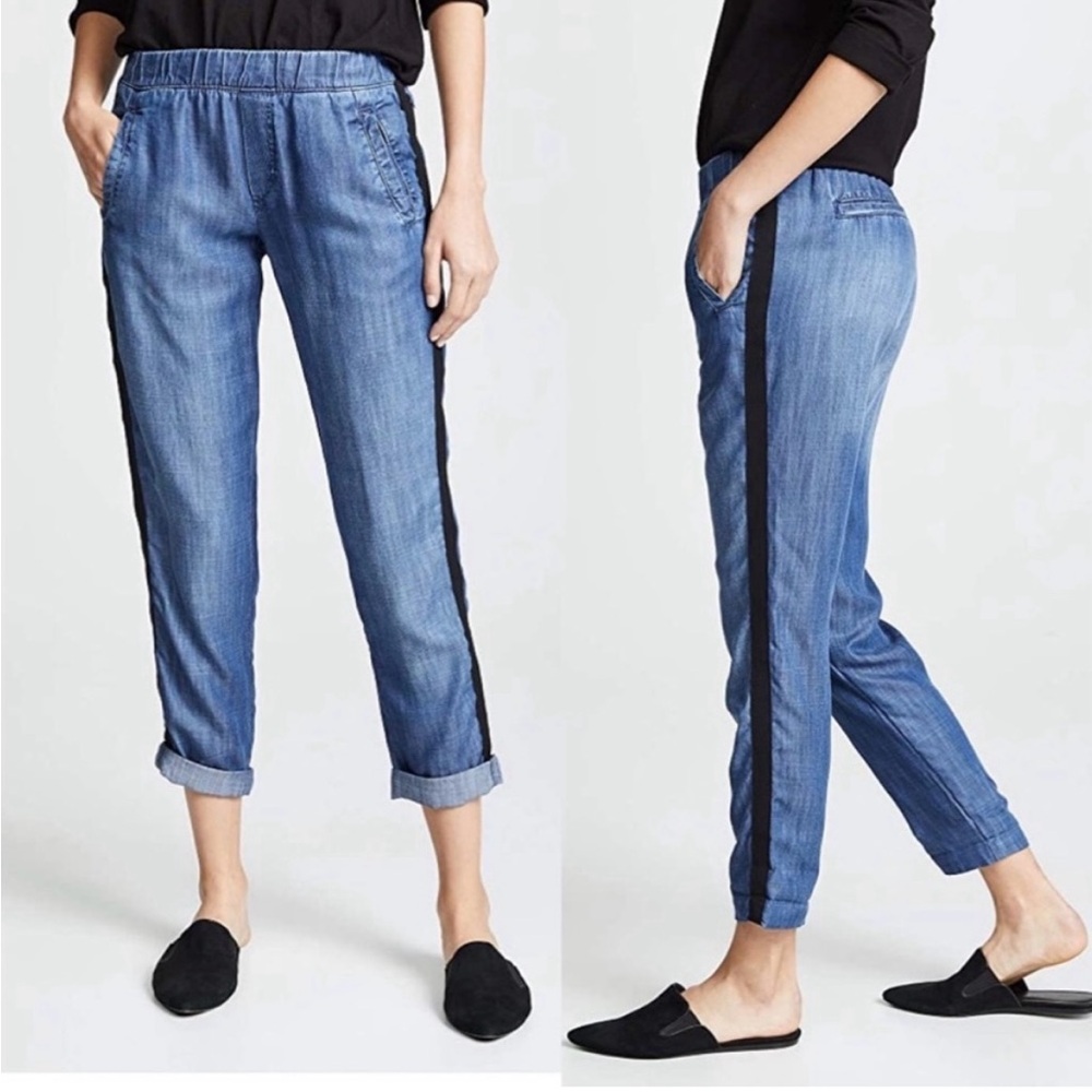 BELLA DAHL Size Large Pull-On Denim Jogger with Black Side Stripe